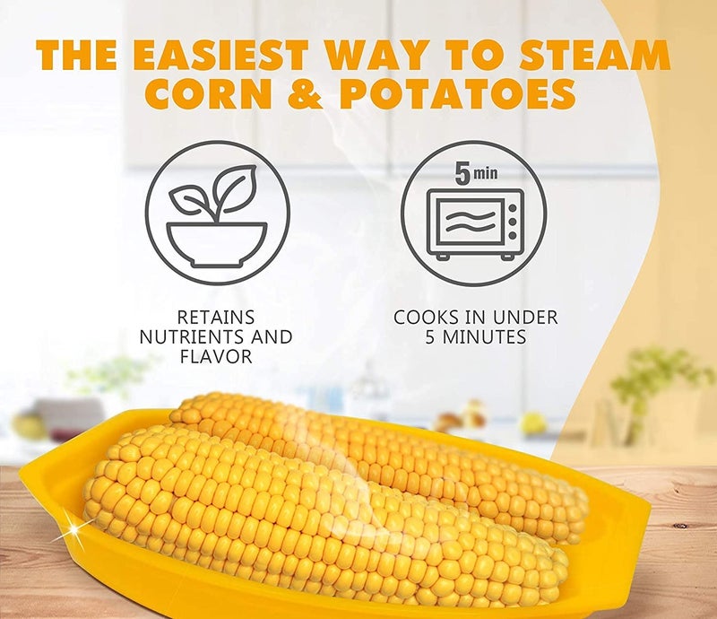 AMBSS SYS Microwave Sweet Corn Cooker/Corn Steamer with Vented Lid - Yellow - Easy & Fast Way To Steam Corn In The Microwave - 2 Pieces At A Time. BPA Free! - Image 3