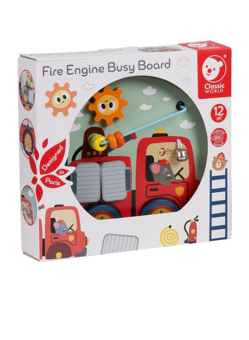 Classic World Fire Engine Busy Board - Wooden Activity Toy for Toddlers, Fire Truck Theme, Zipping, Buttoning, Tying Activities, Early Childhood Toy, Educational Gift for Kids - Image 1