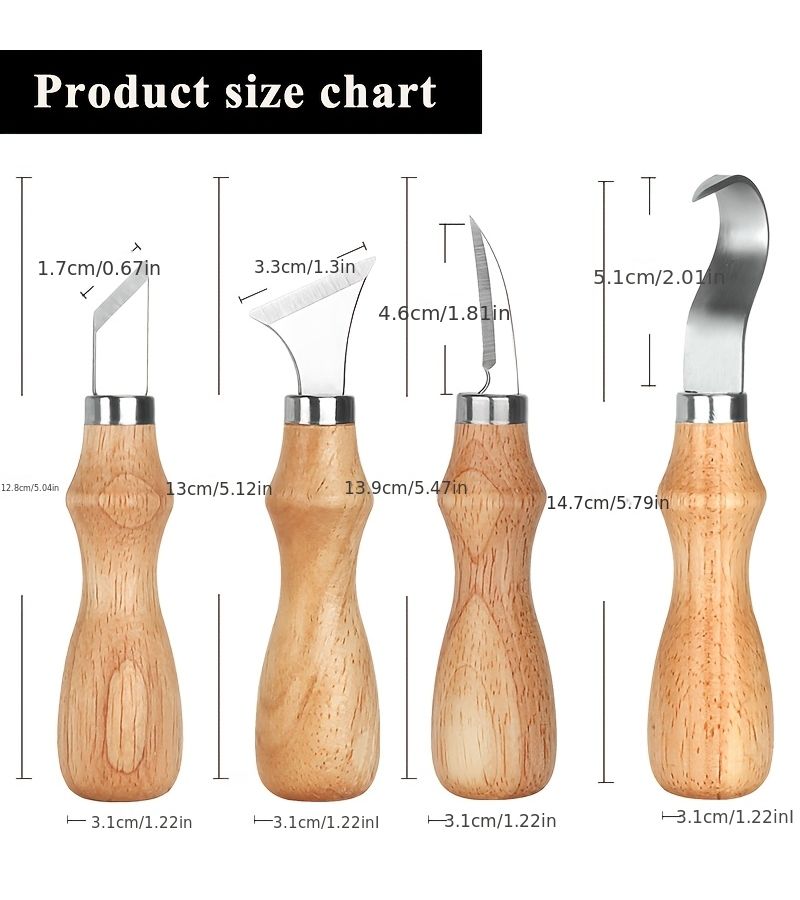 Stainless Steel 4 Piece Wood Carving Tool Set For Diy Beginners - Image 2