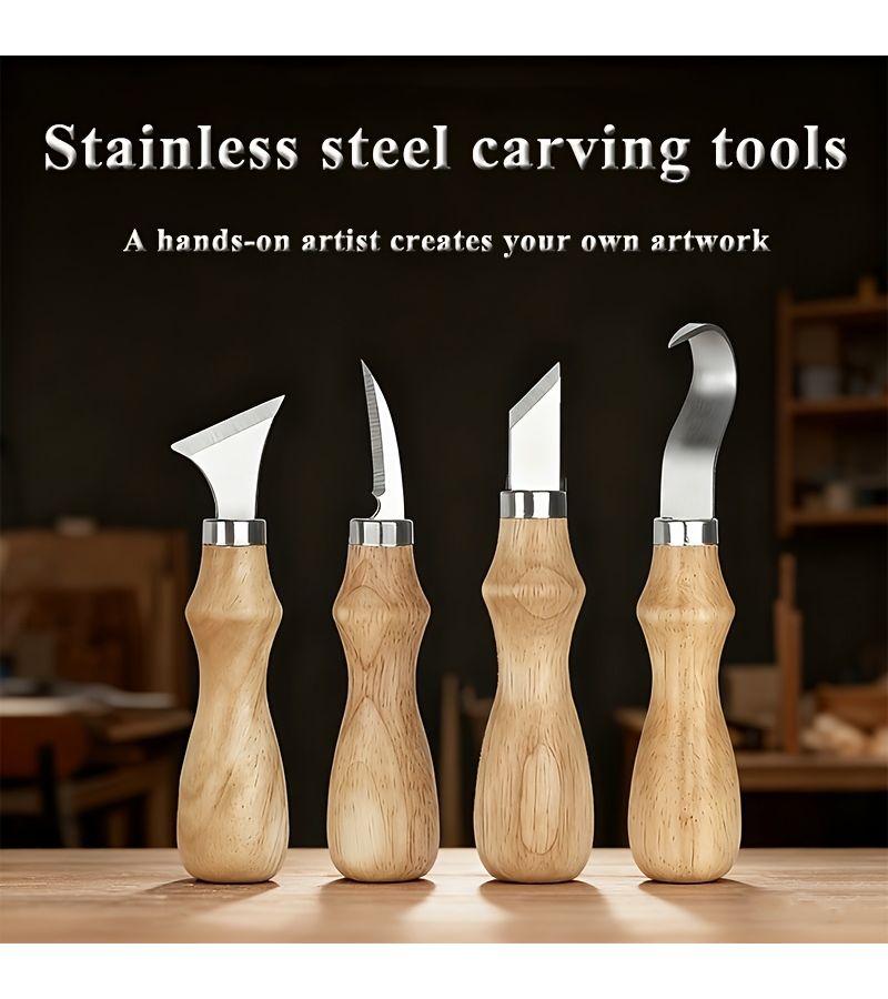 Stainless Steel 4 Piece Wood Carving Tool Set For Diy Beginners - Image 3
