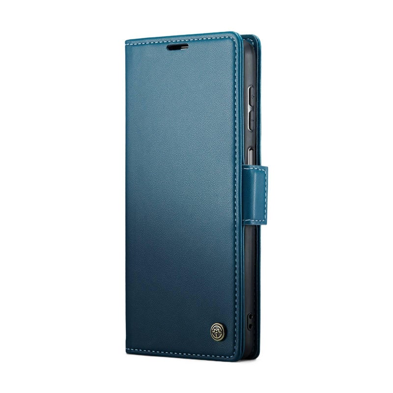 غطاء واقي بملمس جلد لـ Samsung Galaxy S23 Ultra باللون أزرق بوظيفة حامل مع حامل بطاقات وحامل قابل للطي مع مقاوم للصدمات مع مقاومة السقوط سهل الحمل للتخزين العملي للاستخدام اليومي - Image 1
