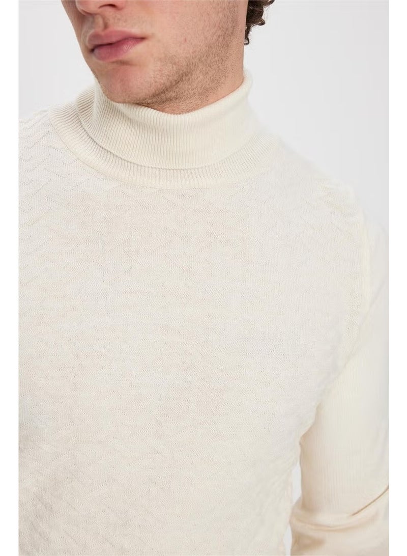 Tudors Full Turtleneck Front Patterned Ecru Men's Knitwear Sweater - Image 3