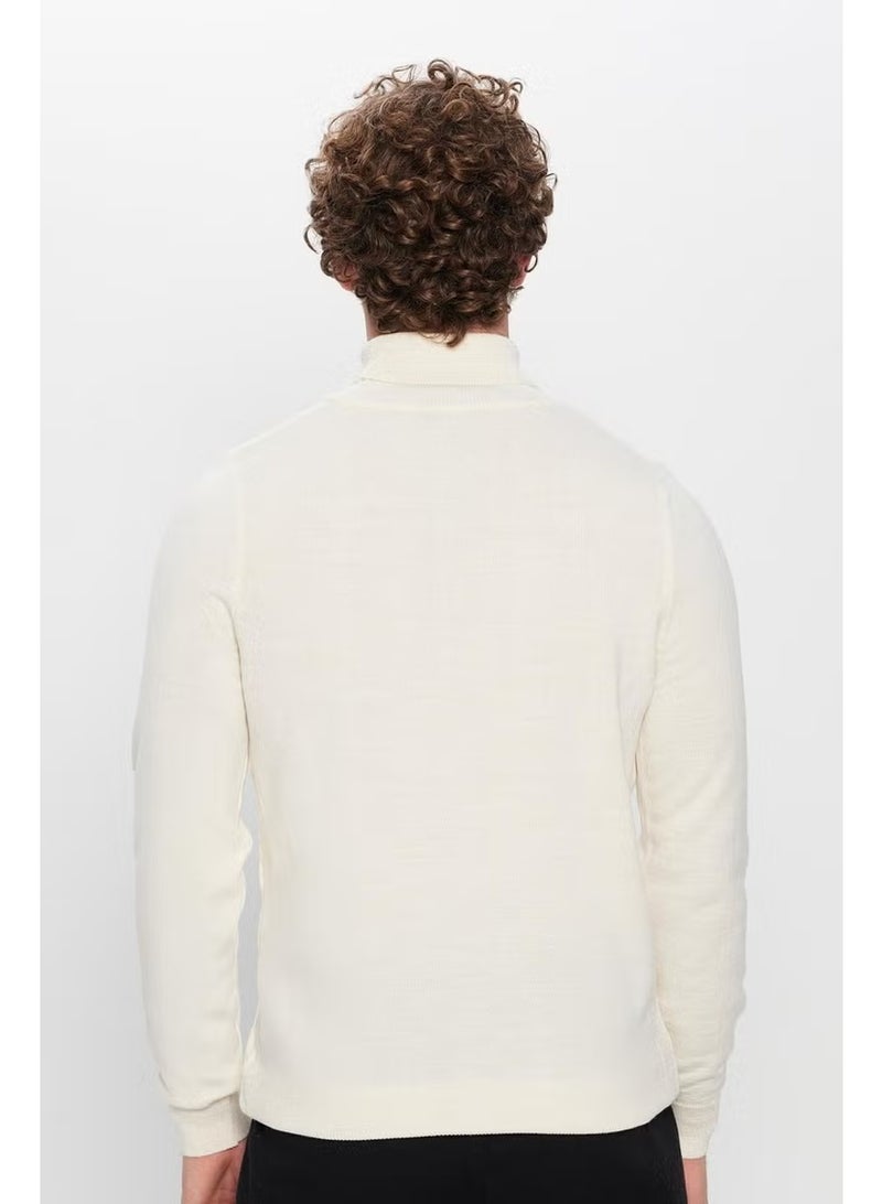 Tudors Full Turtleneck Front Patterned Ecru Men's Knitwear Sweater - Image 4