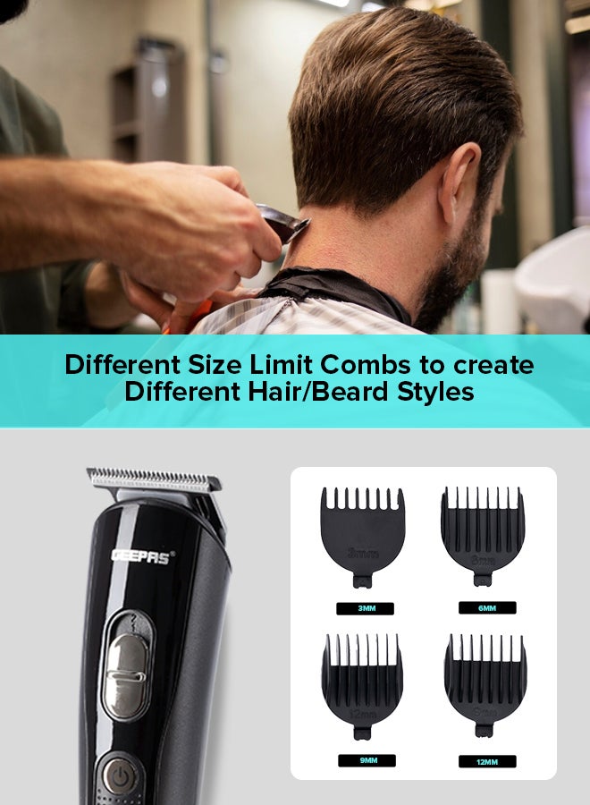 GEEPAS 11-in-1 Rechargeable Grooming Set,Hair/ Bread/ Nose/ Ear/ Body Trimmer | 5 Changeable Heads | Li-Ion Battery | 60mins Working Time | LED Display | 4 Combs Attachments Black/Silver - Image 4