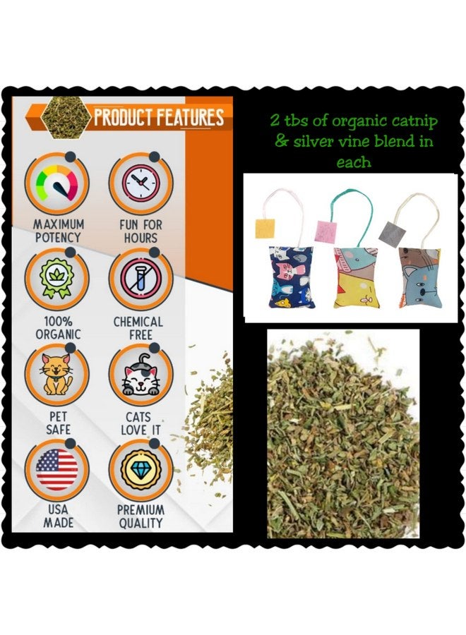 Catnip tea bags set of 3, Catnip toys for cats, Silver vine toys for cats, mix fabric patterns, cat birthday gift, Christmas gift for cats, toys for indoor cats, cat toys under 10, Made in USA  - Image 2