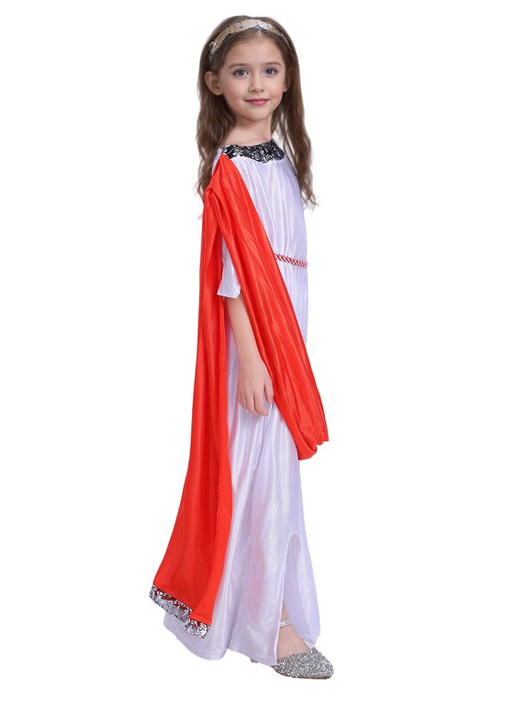 Al Aoyama Roman Greek Princess Costume for Girls, Kids Toga Dress with Leaf Crown & Belt Inspired Ancient Princess Halloween Outfit Stage Performance (Size 2-7)  - Image 4