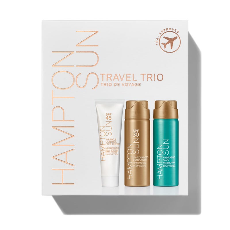 Hampton Sun Travel Trio Kit | SPF 30 1 oz. Continuous Mist Sunscreen + Hydrating Aloe Continuous Mist 1 oz. | Broad-Spectrum, Advanced Water + Sweat Resistance | Soothing + Hydrating Sunburn Relief - Image 1