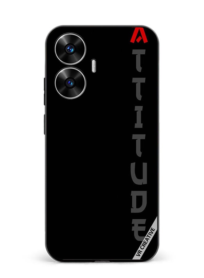 VR CREATIVE غطاء حماية لهاتف Realme C55 باللون الأسود مع تصميم نصي متعدد الألوان - Image 1