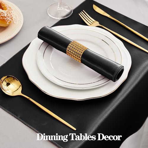 RUDONG M 100 Pcs Black Satin Napkins and Napkin Rings Set 17 x 17 Inch Square Cloth Napkins Set of 50 Silky Soft Table Napkins Bulk for Weddings Banquet Parties Dinner Decoration - Image 3