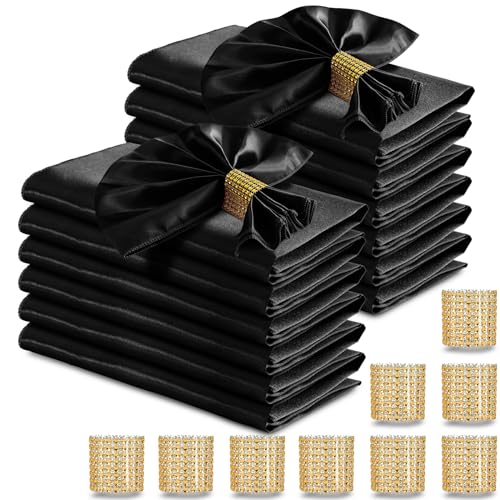 RUDONG M 100 Pcs Black Satin Napkins and Napkin Rings Set 17 x 17 Inch Square Cloth Napkins Set of 50 Silky Soft Table Napkins Bulk for Weddings Banquet Parties Dinner Decoration - Image 1
