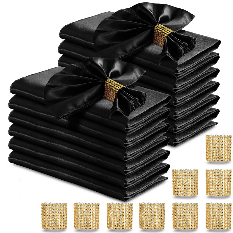 RUDONG M 100 Pcs Black Satin Napkins and Napkin Rings Set 17 x 17 Inch Square Cloth Napkins Set of 50 Silky Soft Table Napkins Bulk for Weddings Banquet Parties Dinner Decoration - Image 2