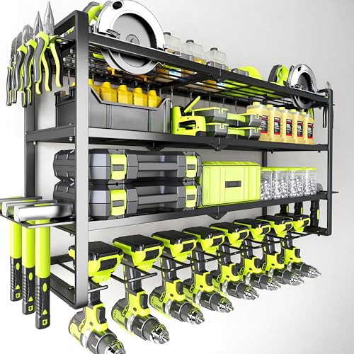 Hipidian Large Power Tool Organizer Wall Mount Garage Storage Cordless Tool Organizer with Screwdriver Holder Heavy Duty Metal Storage Rack with 8 Drill Holder 4 Layer Gifts for Men Who Have Everything - Image 1