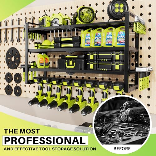 Hipidian Large Power Tool Organizer Wall Mount Garage Storage Cordless Tool Organizer with Screwdriver Holder Heavy Duty Metal Storage Rack with 8 Drill Holder 4 Layer Gifts for Men Who Have Everything - Image 3