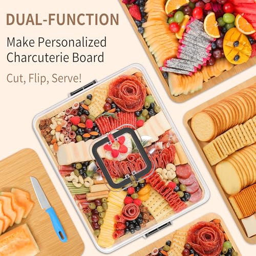 CAWIU Portable Travel Charcuterie Board with Lid and Handle - Large Bamboo Cheese Board with 4 Cheese Knife Set for Outdoor, Picnics - Weddings, House Warming Gift for Women (1 Compartment, Black) - Image 5