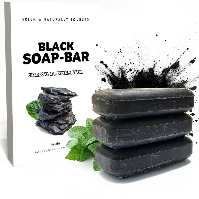 Activated Charcoal Soap Bar – Power Clean for Acne-Prone & Blackhead-Prone Skin – Face, Body & Back – Natural Ingredients, Plastic-Free - 3 Bars