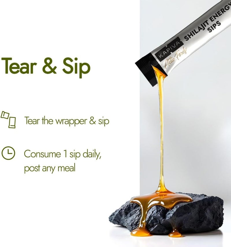 Kapiva Shilajit Energy Sips - Ginger Honey Flavor, 30 Sachets with 250mg Pure Shilajit Each - Image 5