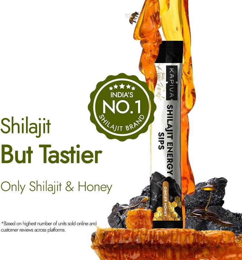Kapiva Shilajit Energy Sips - Ginger Honey Flavor, 30 Sachets with 250mg Pure Shilajit Each - Image 2