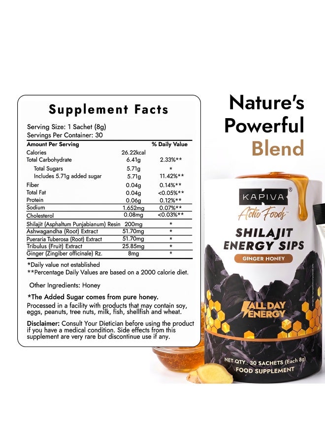 Kapiva Shilajit Ginger Honey Energy Sips Sachet 30Pcs