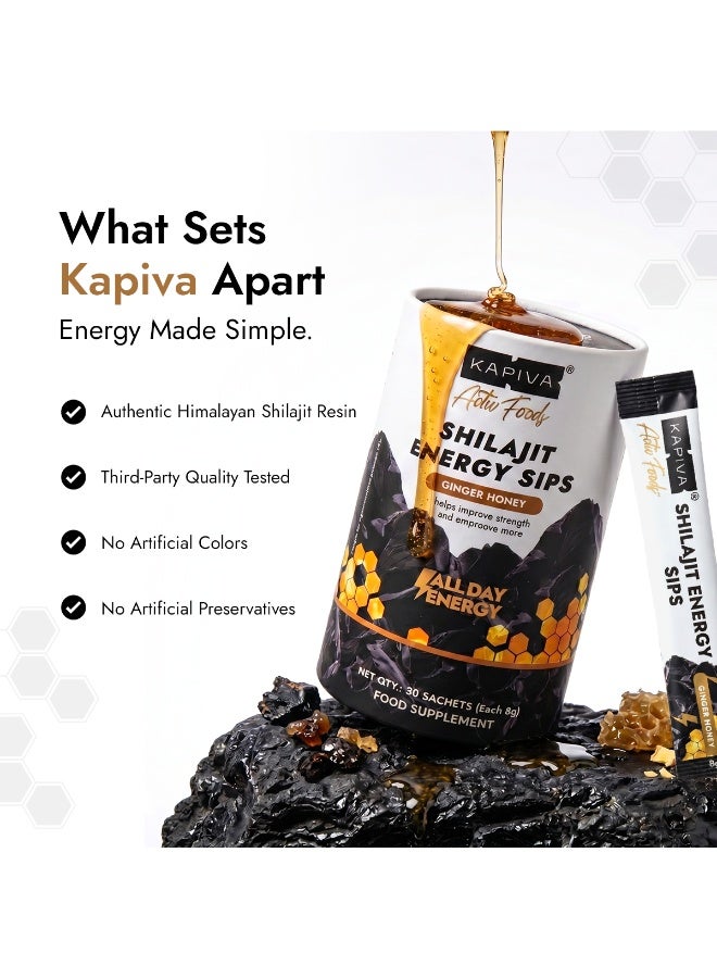 Kapiva Shilajit Ginger Honey Energy Sips Sachet 30Pcs