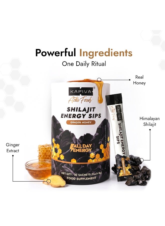 Kapiva Shilajit Ginger Honey Energy Sips Sachet 30Pcs