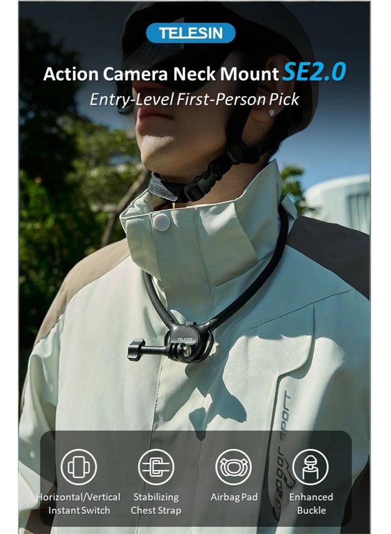 تيليسن حامل كاميرا مغناطيسي للتعليق على الرقبة من TELESIN SE 2.0 مع وسادة هوائية لدعم كاميرا GoPro Insta360 DJI Action Sports Camera Vlog حزام رقبة وحزام جسم لكاميرا الحركة - Image 3