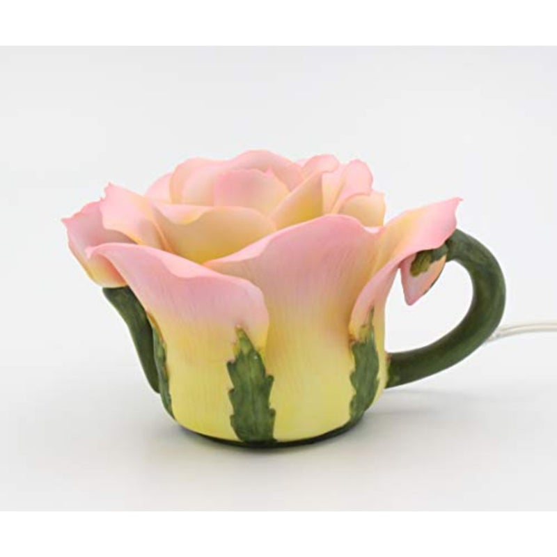 Fine Porcelain Lighted Pink Rose Night Light Figurine, 6" L - Image 3