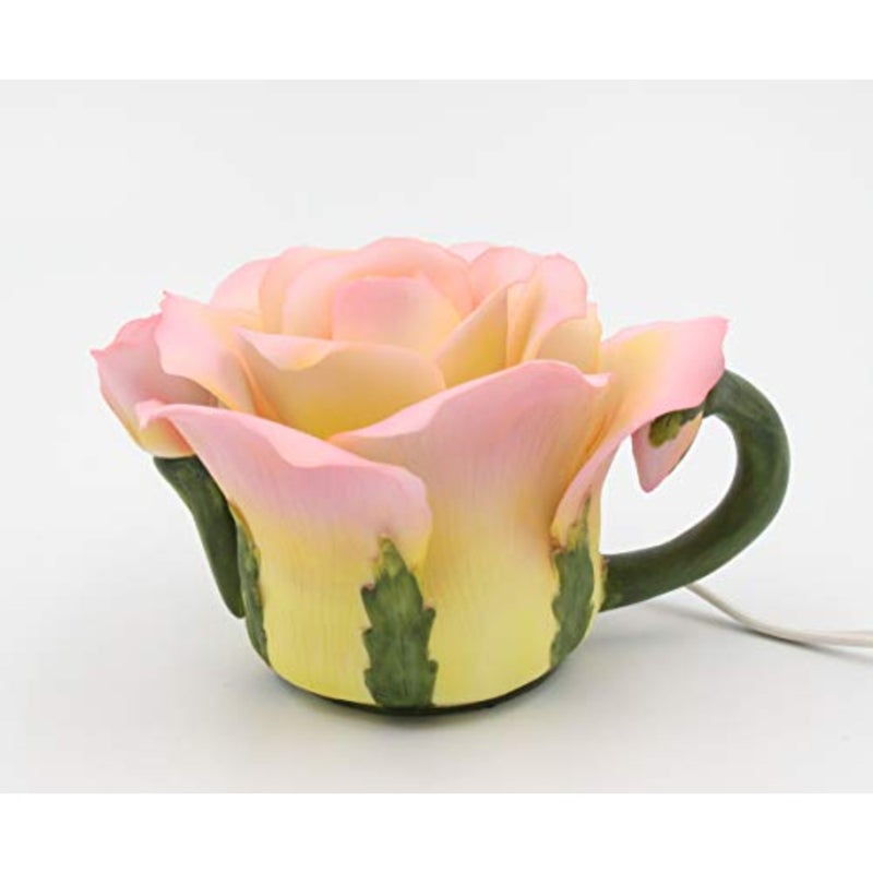 Fine Porcelain Lighted Pink Rose Night Light Figurine, 6" L - Image 1