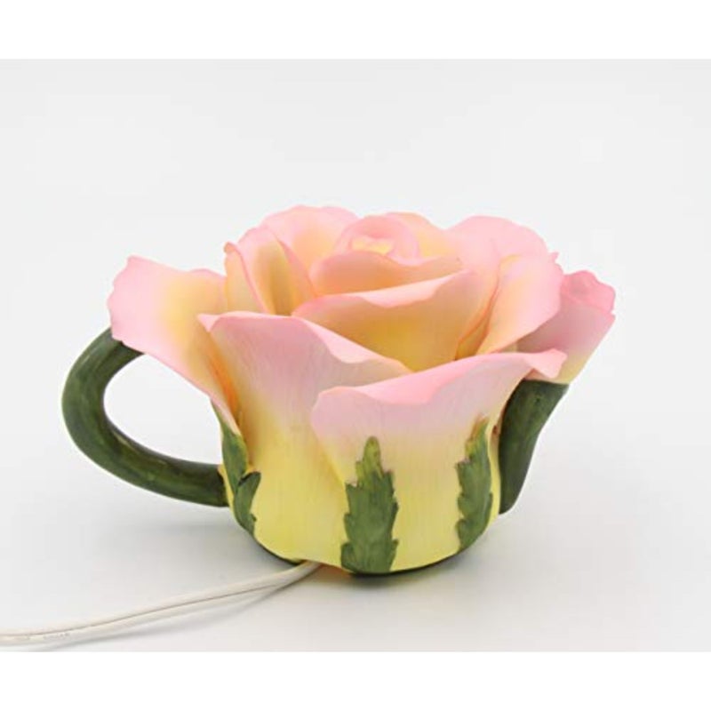 Fine Porcelain Lighted Pink Rose Night Light Figurine, 6" L - Image 2