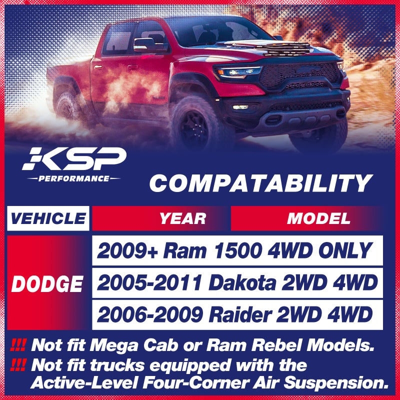 KSP PERFORMANCE KSP 2in Front Lift Kits for Ram 1500 2009-2024, 2" Leveling Lift Kit for 2009-2024 Dodge Ram 1500 4WD, 2005-2011 Dodge Dakota 2WD 4WD, Aluminum Suspension Level Kit CNC Strut Spacers For Dodge Pick Up  - Image 2