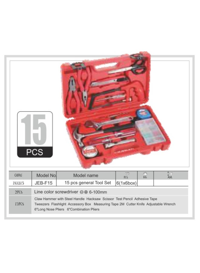 jetechtool Jetech 15-Piece General Tool Set, Household & Workshop Kit, Hand Tool Kit for Home, Office with Portable Toolbox Storage Case – JEB-F15 - Image 2