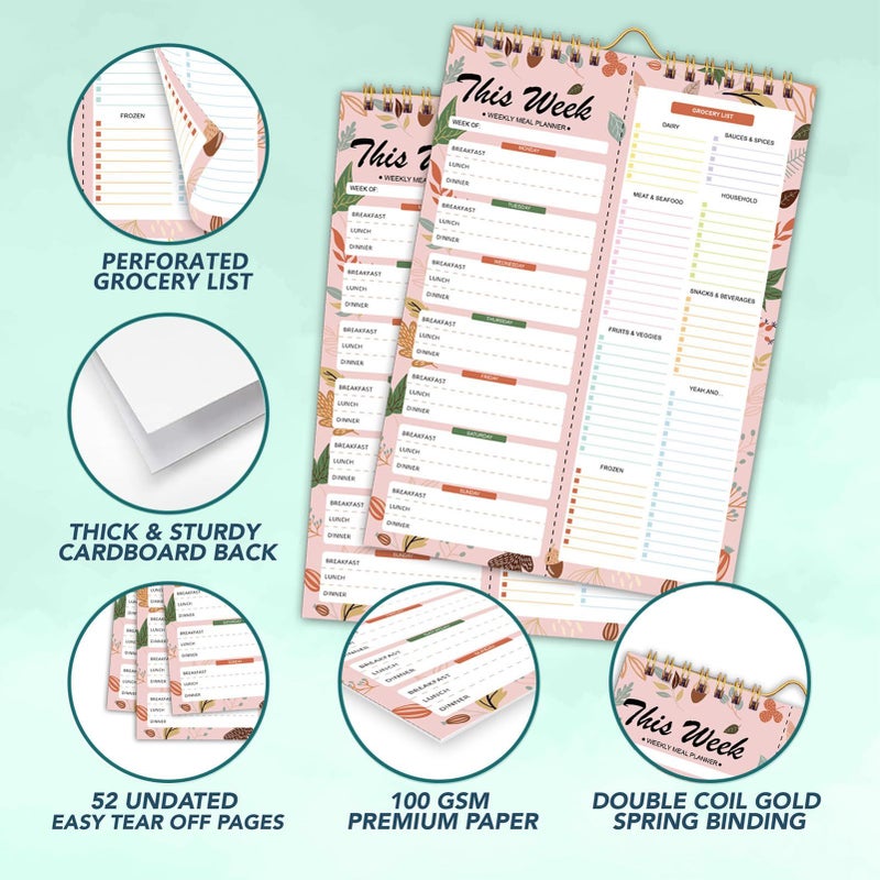 Weekly Meal Planner With Grocery List 52 Sheets Food Organizer No 4 UK - Image 3