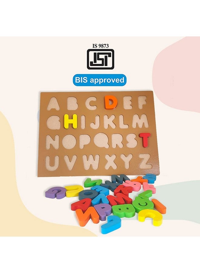 Wembley Toys Wembley Wooden Uppercase A-Z English Alphabetical Puzzle Board for Kids(25 pieces) | Wooden Multicolor Learning Educational Board for Kids | Preschool Learning Educational Puzzle Set Multicolor for Kids Ages 3+ IS 9873(Part 1), BIS approved - Image 2