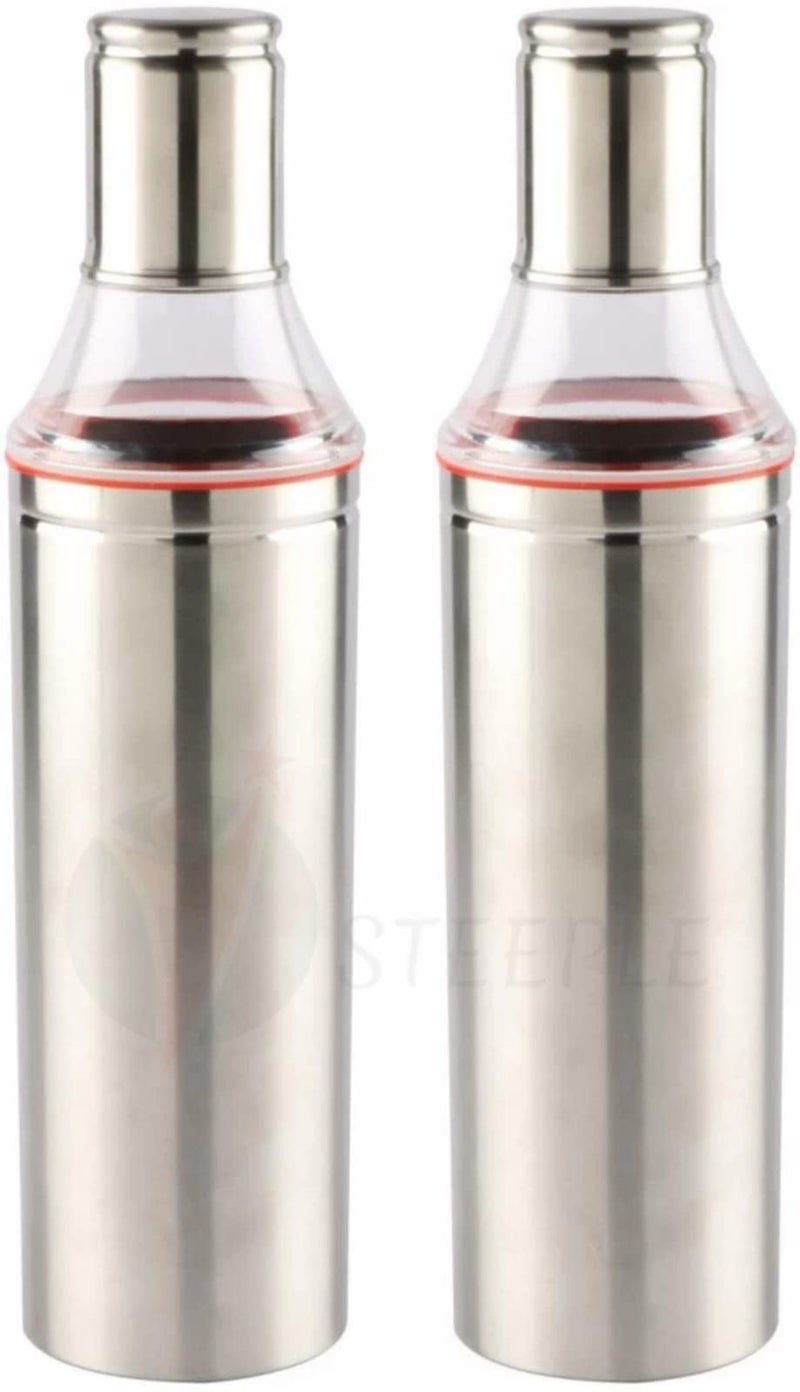 Aquasleri Steel Oil Dispenser 1 Liter | Oil Bottle | Oil Container | Oil Can with Nozzle 1000ml | Oil Can | Air-Tight Spill Proof - (Pack of 2) Silver Steel - Image 1