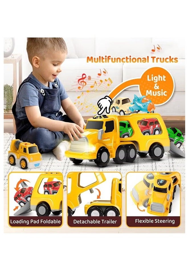 سيارة شاحنة لعبة، مجموعة ألعاب شاحنة نقل 5 في 1، سيارة شاحنة بناء للأطفال الصغار، لعبة سيارة ادفع وانطلق للأولاد والبنات من سن 18 شهرًا فما فوق، طائرة، سيارة، مركبة على الطرق الوعرة، شاحنة صغيرة، هد - Image 4