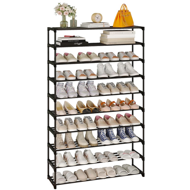 Calmootey 10Tier Shoe Rack Tall Large Capacity 50 Pairs Shoes Storage Organizer Stackable Wide Shoe Shelf for Entryway Hallway Black