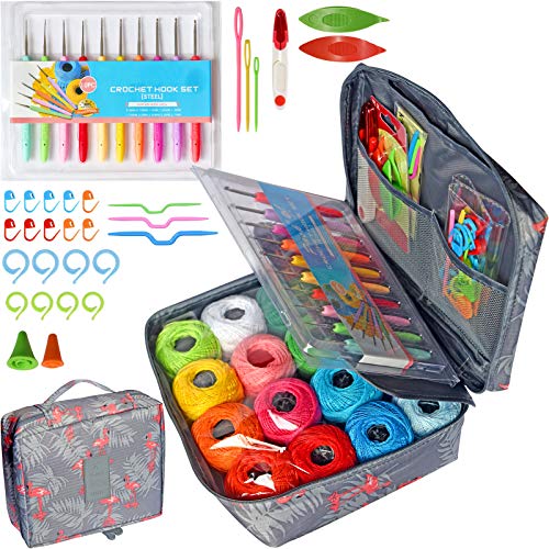 colored bird 16 Colors Crochet Thread Craft Yarn for Knitting and Crochet | Includes Crochet Hooks, Weaving Needles, Locking Stitch Markers All Tool Need Perfect Beginner Kit - Image 1