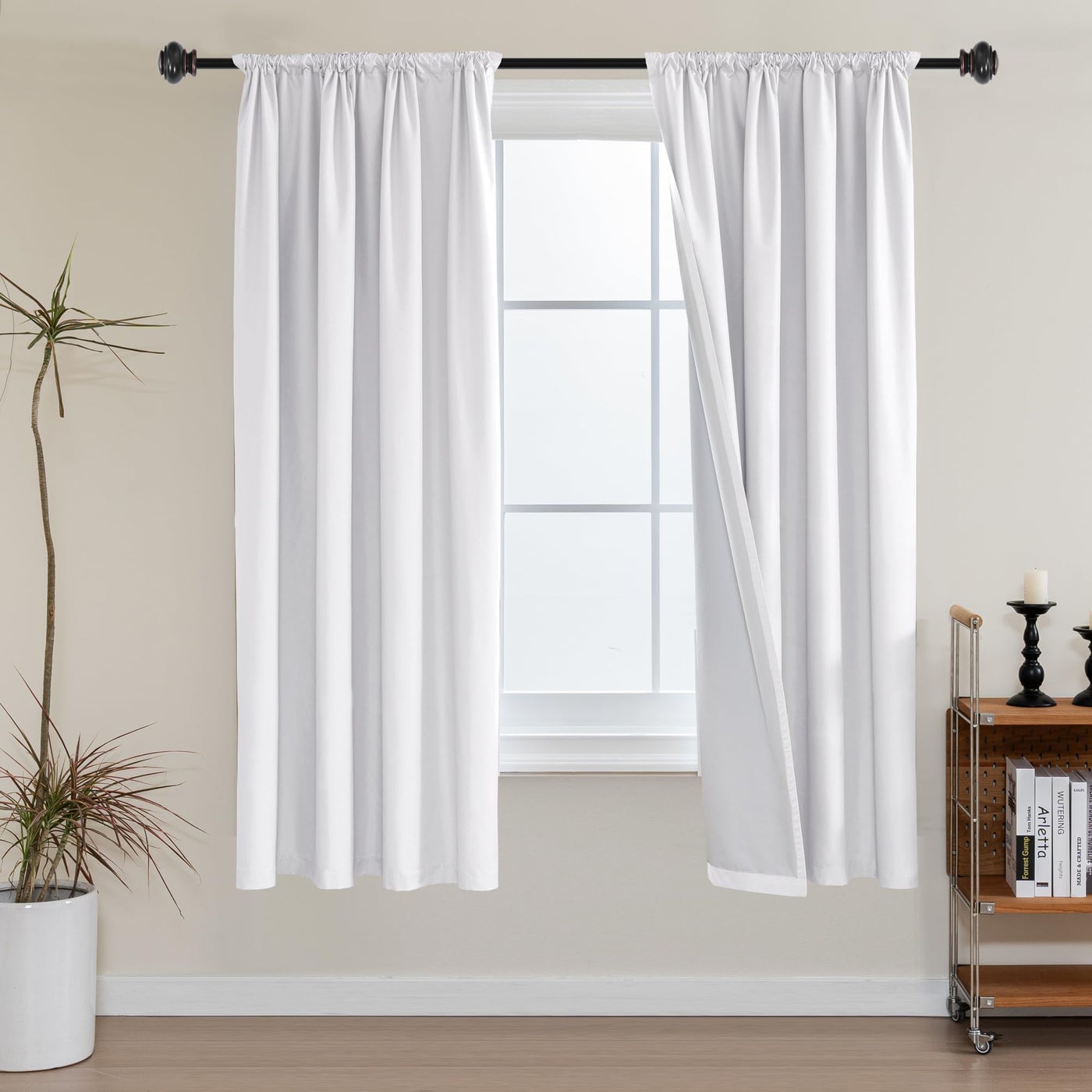 H.VERSAILTEX HVERSAILTEX Total Blackout Curtains for Bedroom 63 Inches Long Rod Pocket Thermal Insulated Living Room Window Curtain Panels with White Liner 2 Panels 52 W x 63 L White
