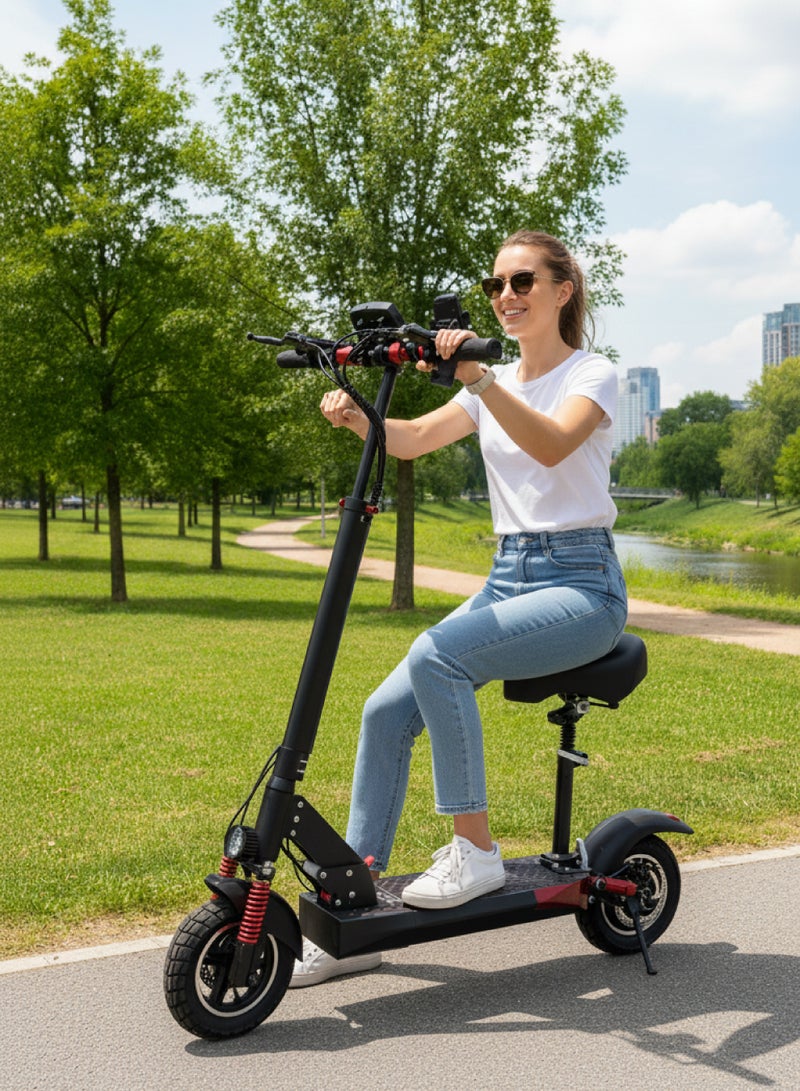 لاكي ليانغ سكوتر كهربائي Lucky Liang L12 بمحرك 600 واط، بطارية 48 فولت 13 أمبير، سرعة 60 كم/ساعة، مدى 40 كم، إطارات طريق 10 بوصات، يشمل خوذة وسترة أمان – سكوتر كهربائي قابل للطي من الألومنيوم مع تعليق خلفي ومكابح قرصية - Image 2