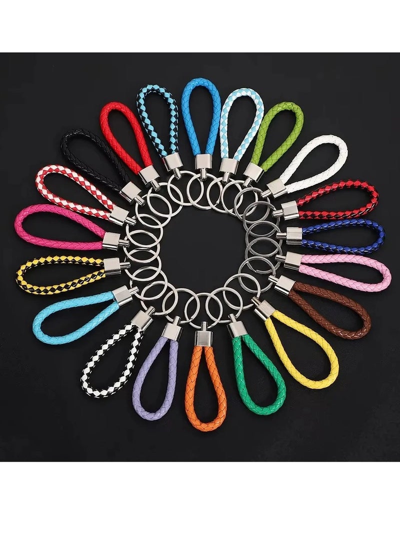 Braided Keychain, PU Leather Metal Organization Rope Keychain, Compact And Lightweight DIY Key Ring, Portable Hand Woven Keychain For Women And Men, (5pcs, Blue) - Image 2