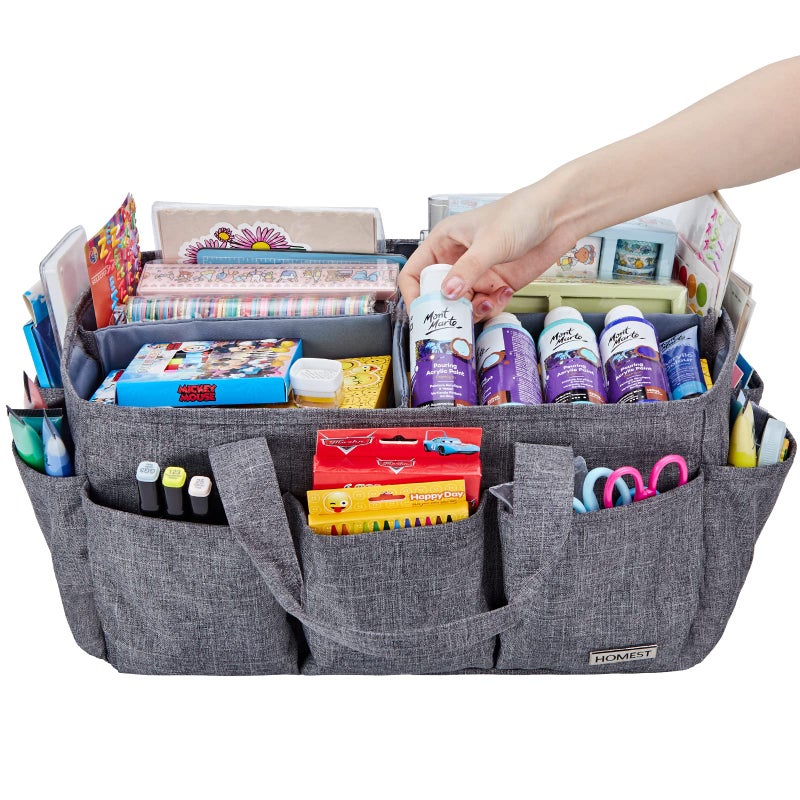 HOMEST Craft Organizer Tote Bag with Multiple Pockets, Storage Art Caddy for Scrapbooking, Crafts Supply Carrier for Tool, Gray - Image 3
