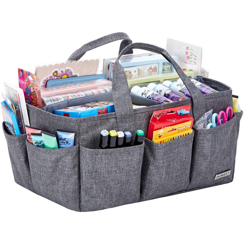 HOMEST Craft Organizer Tote Bag with Multiple Pockets, Storage Art Caddy for Scrapbooking, Crafts Supply Carrier for Tool, Gray - Image 1
