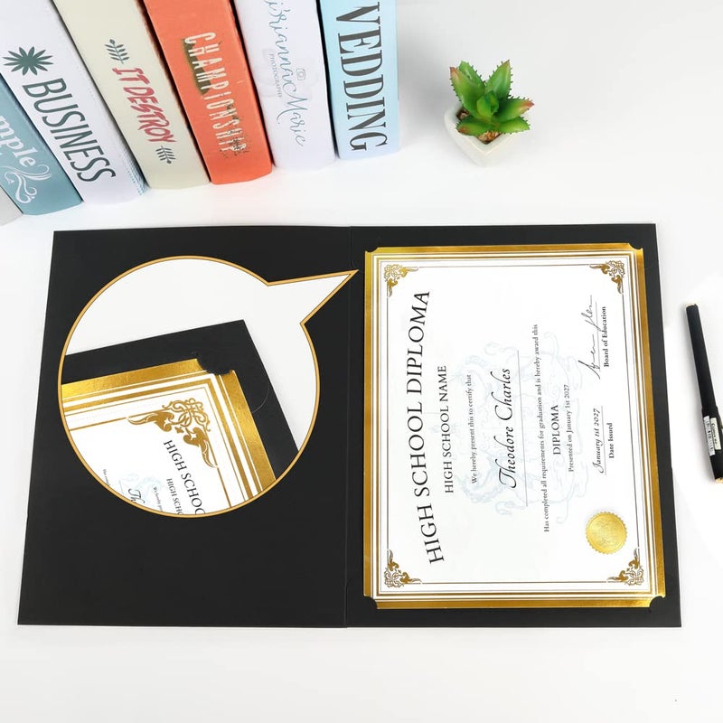SUNEE Certificate Holders(Black, 30 Packs, New Pattern), Diploma Covers Gold Foil Border, for Letter Size 8.5x11 Certificates, Cardstock, Document Papers - Image 4