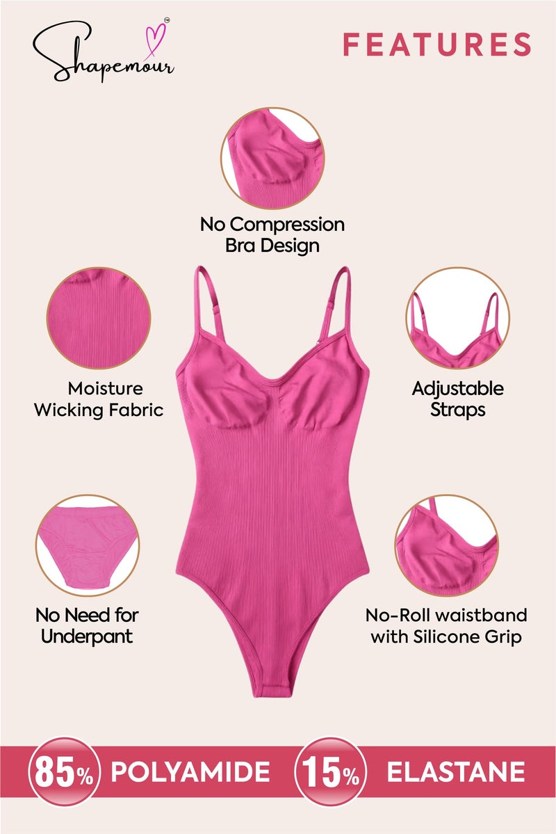 SHAPEMOUR Thong Bodysuit for Women, Slimming Design Shapewear for Women, Tummy Control Body Shaper with Silicone Grip, No Steel Bones for All Day Comfort, Seamless Sculpting Bodyshaper (Pink, XXXL) - Image 5