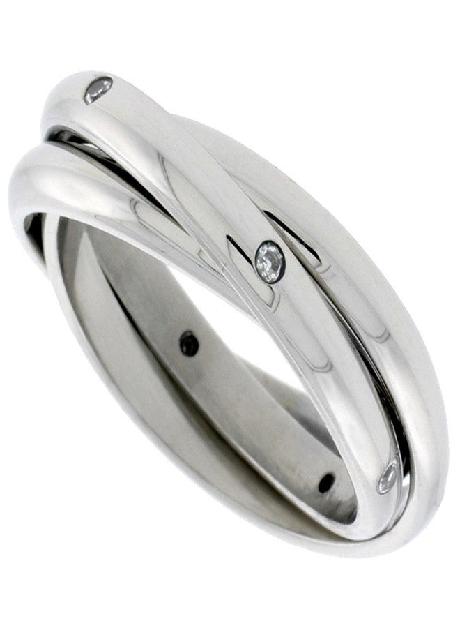 Sabrina Silver Surgical Stainless Steel Cubic Zirconia Rolling Ring Triple Wedding Band 3mm, Size 7 - Image 1