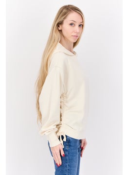 Aerie Women Hooded  Solid Ruched Long Sleeves Sweatshirt, Beige  - Image 2