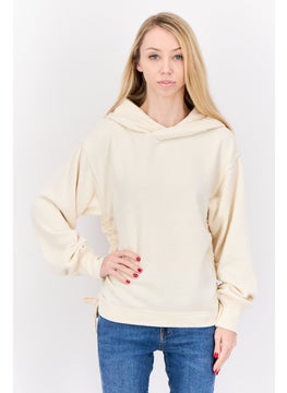 Aerie Women Hooded  Solid Ruched Long Sleeves Sweatshirt, Beige  - Image 1