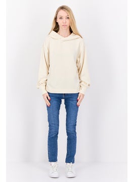 Aerie Women Hooded  Solid Ruched Long Sleeves Sweatshirt, Beige  - Image 4