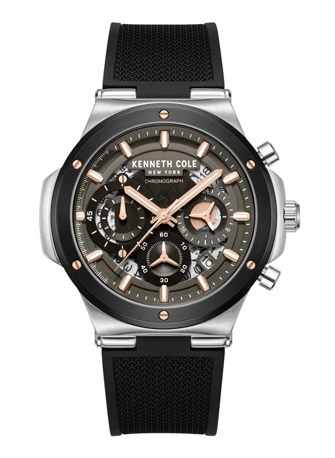 Kenneth Cole New York Black Dial and Black Silicone Strap Chronograph Watch for Men 45.5mm