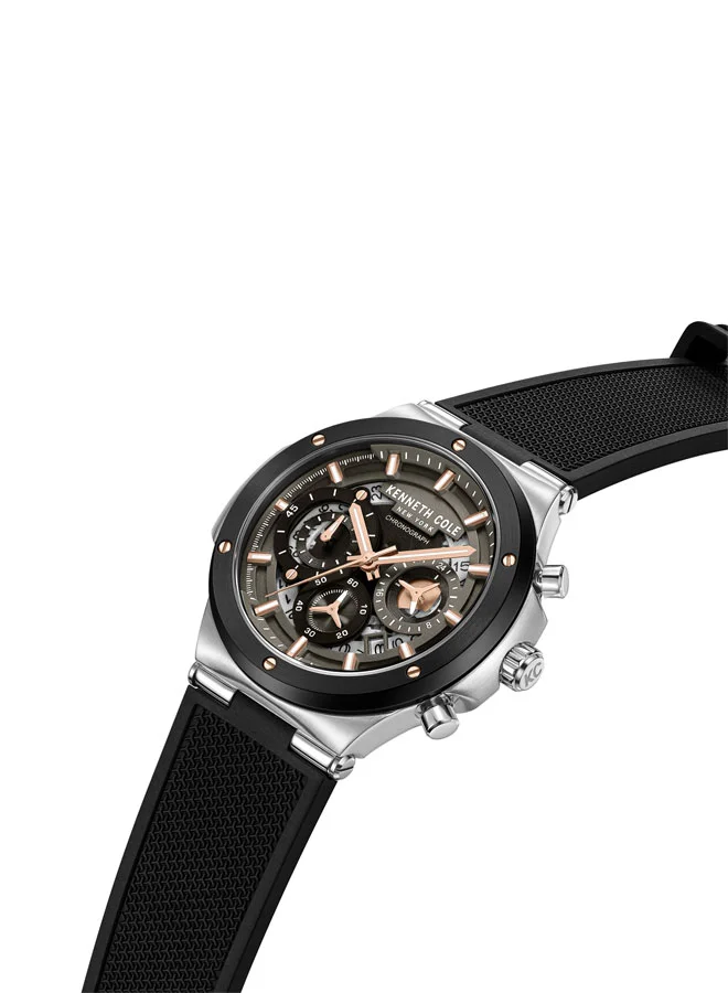 Kenneth Cole New York Black Dial and Black Silicone Strap Chronograph Watch for Men 45.5mm