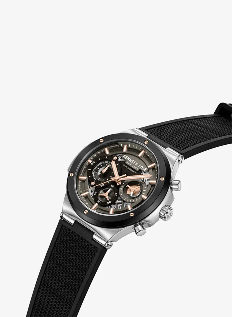 Kenneth Cole New York Black Dial and Black Silicone Strap Chronograph Watch for Men 45.5mm